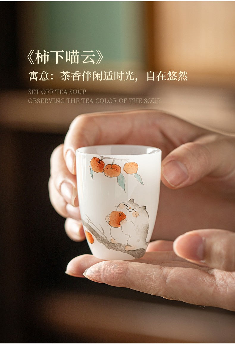 白皙萌猫柿子杯-金爪纳财