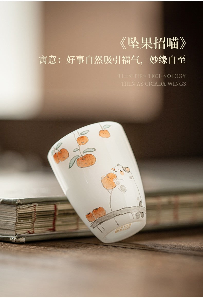 白皙萌猫柿子杯-金爪纳财
