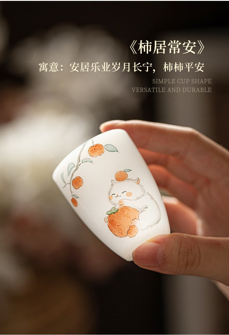 白皙萌猫柿子杯-金爪纳财