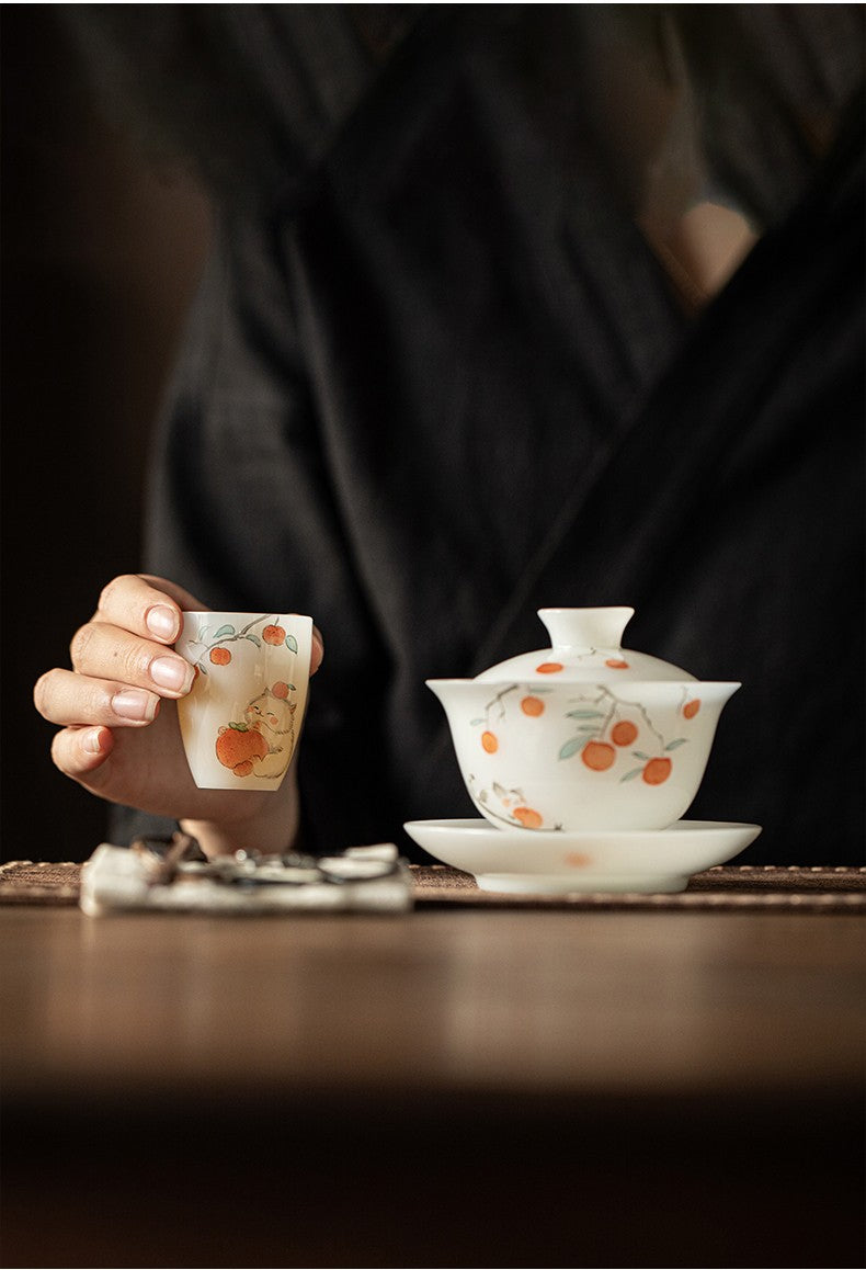 白皙萌猫柿子杯-金爪纳财