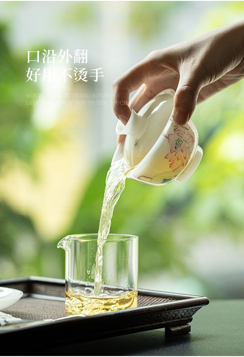 白皙手绘盖碗-清荷莲涟