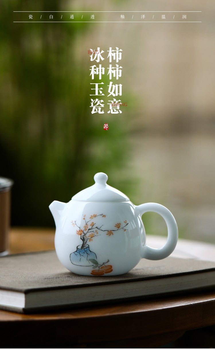 手绘龙蛋壶-柿柿如意