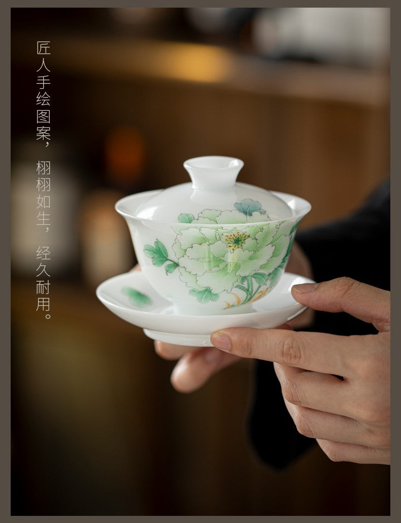 PJ手绘盖碗款式53-苍翠欲滴